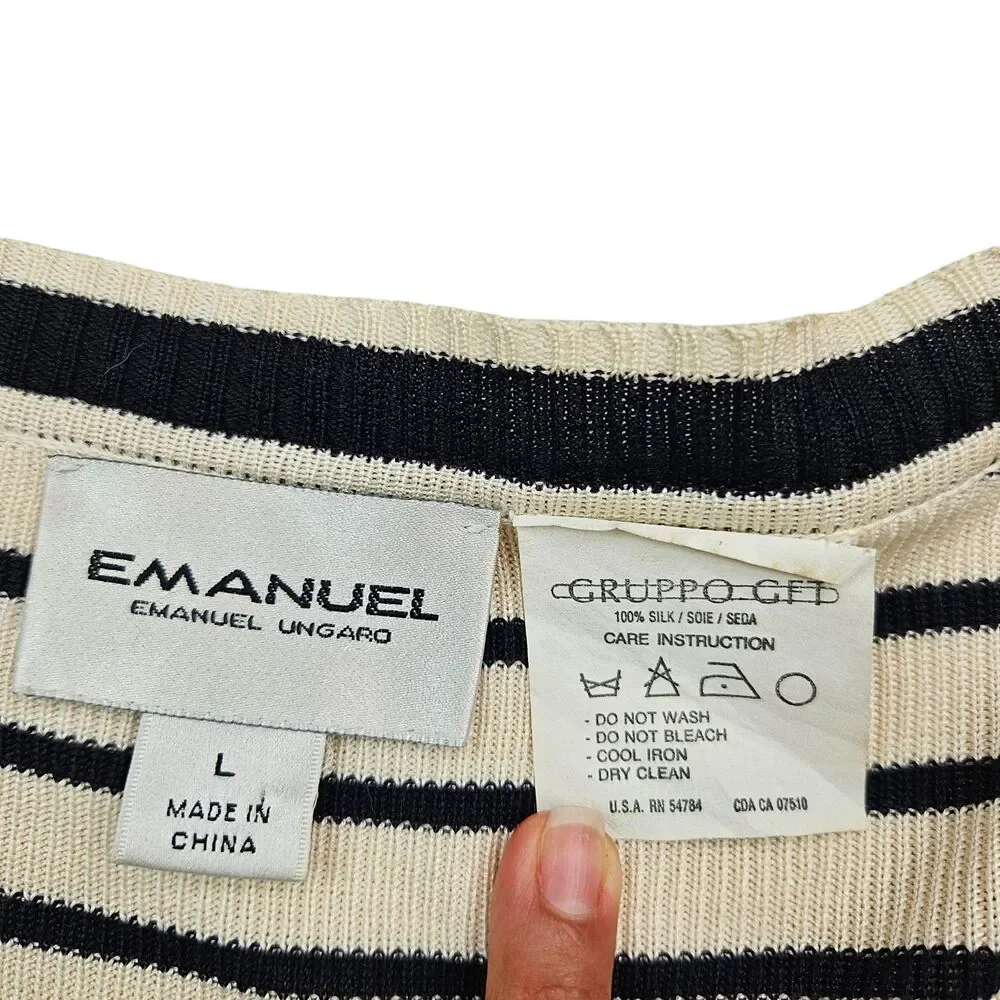 Vintage Emanuel Ungaro Silk Cardigan Sweater Womens Large Stripe Y2K Made in USA - Picture 3 of 10